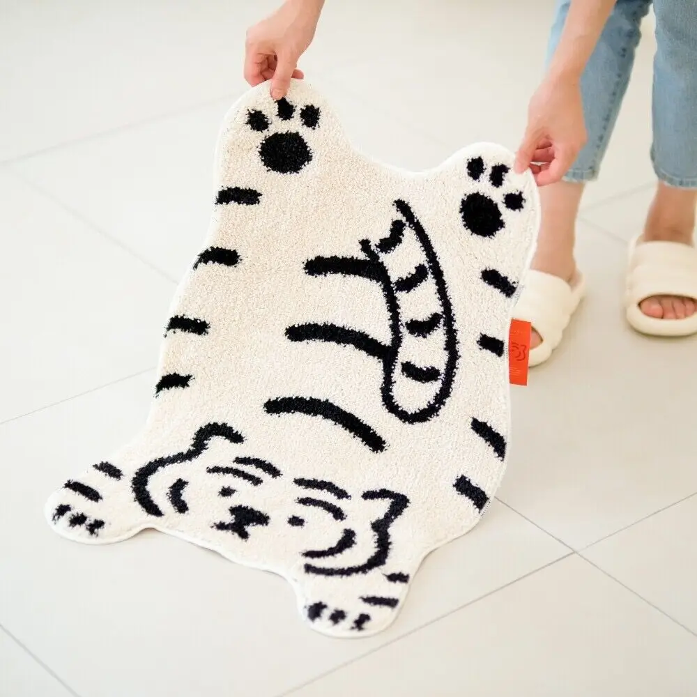 Honlaker Cartoon Tiger Shape Bath Mat Door Mat Flocking Floor Mat TPR Non-slip Bottom Soft and Breathable Absorbent Mat