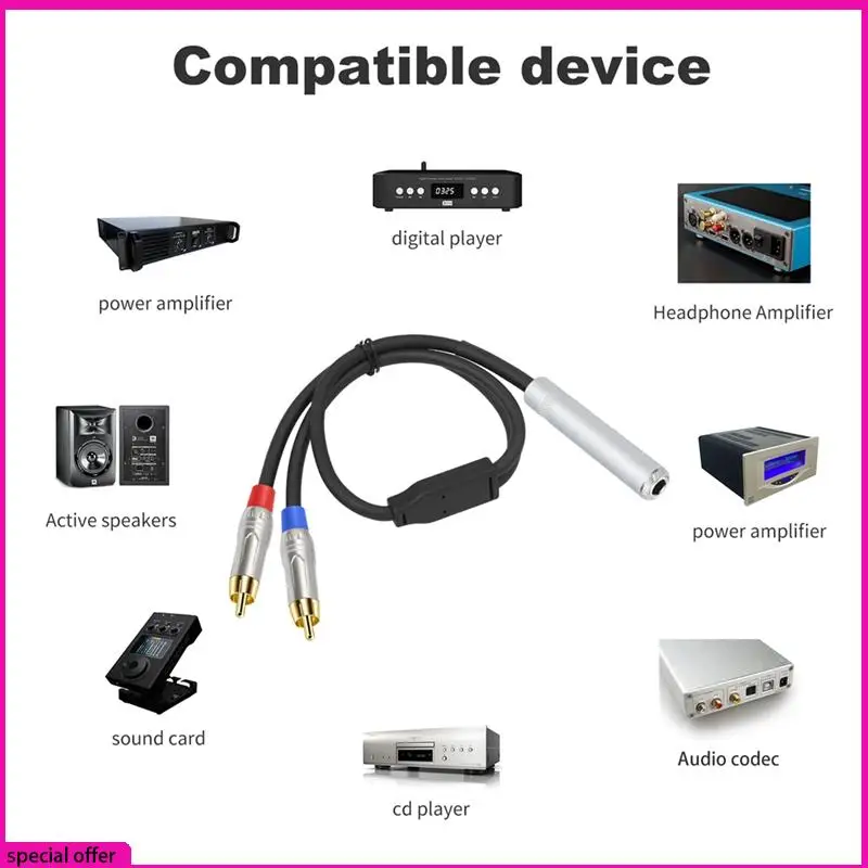 

A65Z 6,35 мм «мама» на 2 разъема RCA «папа» Стерео аудиокабель 1/4 дюйма TRS Jack на 2 разветвителя RCA Audio Y