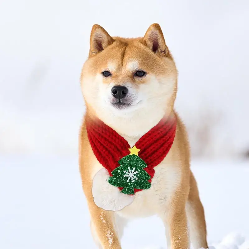 Bufanda de punto sin nudo para perro, Bandanas pequeñas para perro, calentador de cuello de invierno, diseño de felpa, crea un estado de ánimo navideño para muñeca, perro y cachorro