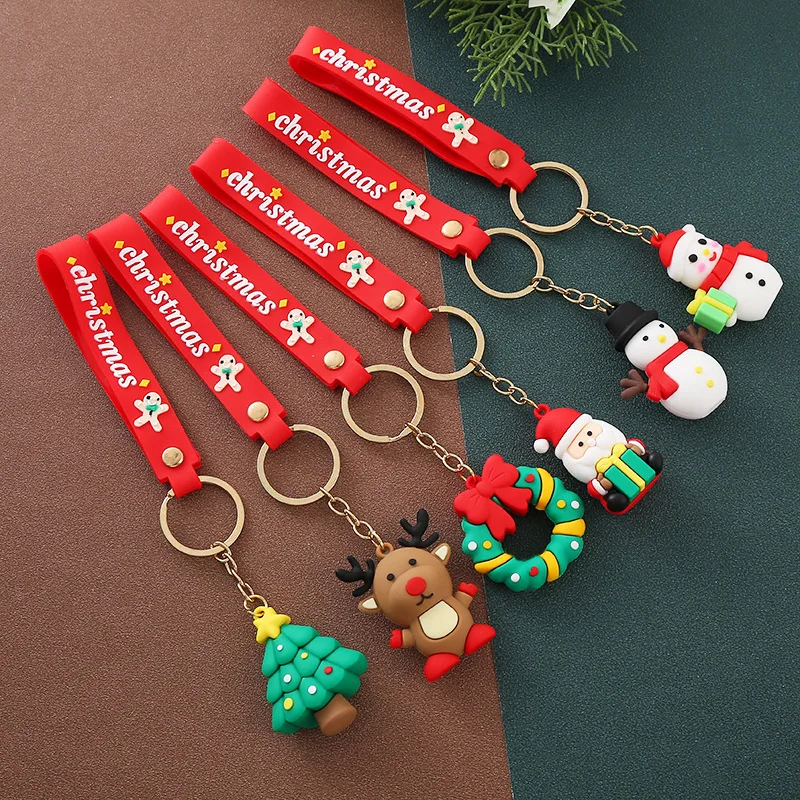 1PCS Car Keychain Christmas Snowman Christmas Tree Keyring Backpack Pendant Children\'s Christmas Gifts Random Style Gift Happy
