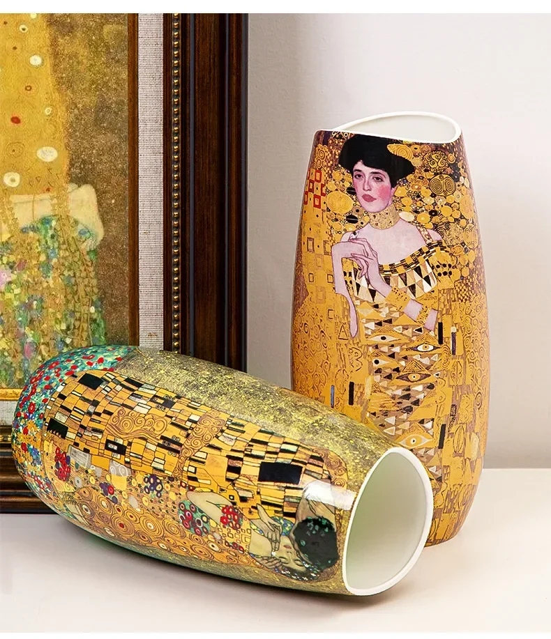 Gustav Klimt Ceramic Vase Light Luxury klimt Kiss Flower Vase for Wedding Birthday Gifts Office Home Decorative Vase
