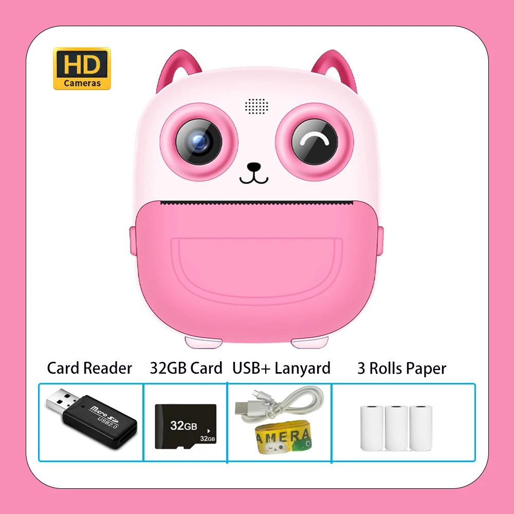 Hot Children 1080P HD Digital Camera Thermal Print Camera Instant Print Photo Video With 32G Memory Card Toys Kids Camera Gift