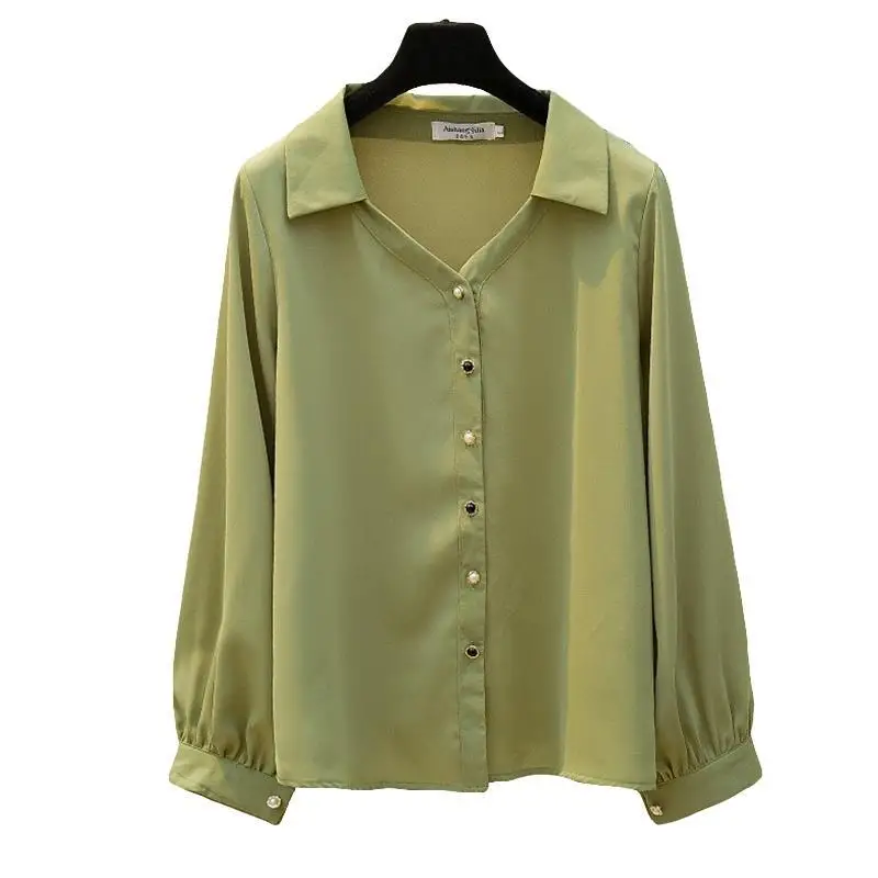 Camisa de manga larga de oficina para mujer, Tops de gasa de talla grande, blusa suelta de moda sólida, ropa informal Vintage, primavera y otoño, nuevo