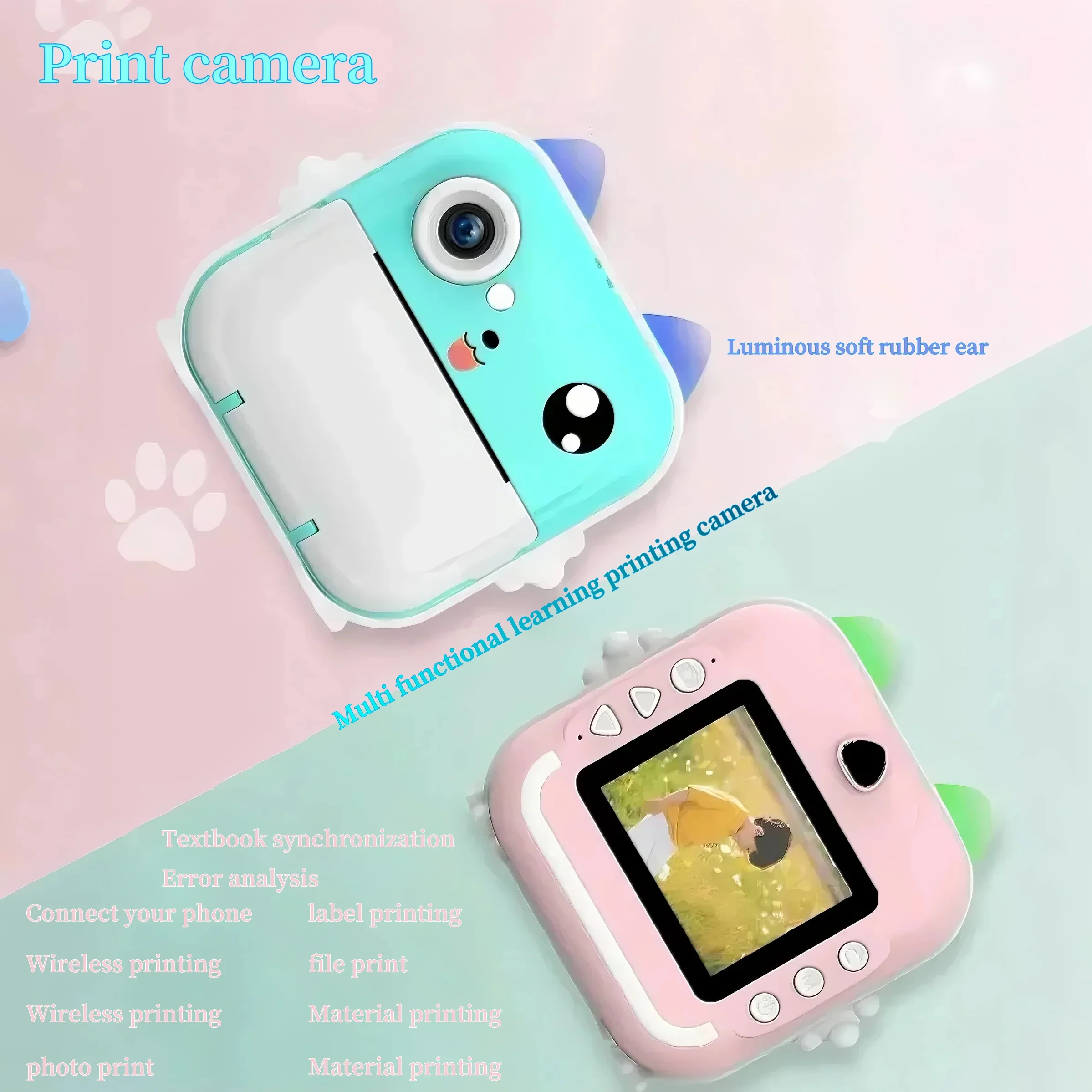 Cámara para niños con impresión instantánea, Mini cámara de vídeo Digital para niños, pantalla HD, aplicación, conectar juguetes de cámara digital para niños como regalo