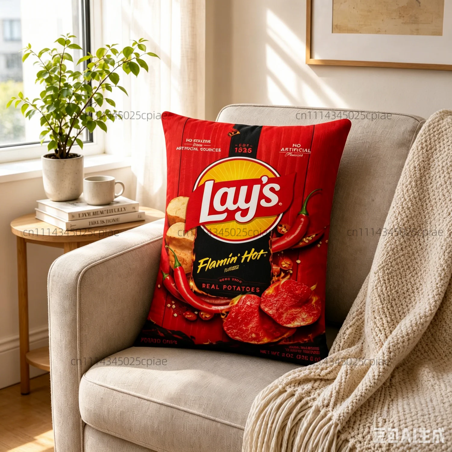 Funda de almohada divertida con estampado de patatas fritas Lay's, funda de cojín para sofá o dormitorio, 40 x 60 cm, estampado a doble cara, regalo decorativo