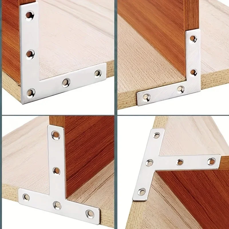 10pcs stainless steel L-shaped bracket, corner connector bracket, used for wooden furniture and cabinets