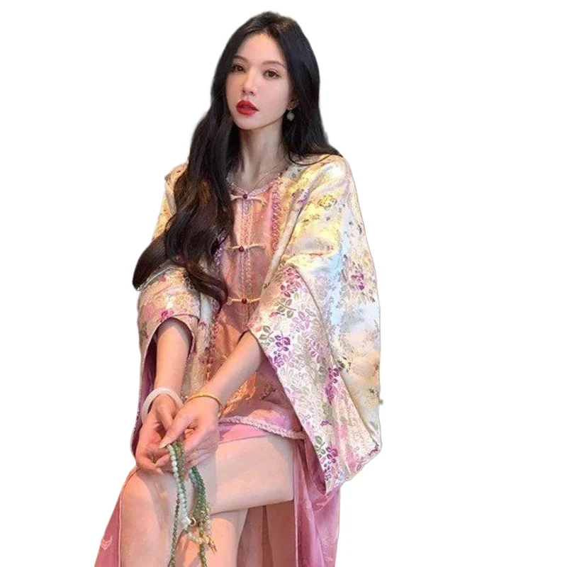 

Элегантные вышитые топы в стиле дзен с контрастными цветовыми вставками, в новом китайском стиле, для повседневной носки, с вышивкой в технике «Бранч Райм»