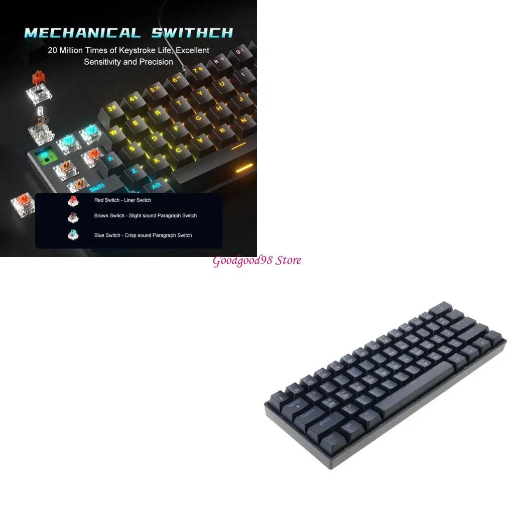 

Portable LED Backlit Corded Mechanical Gaming Keyboard 61 Hot Swappable