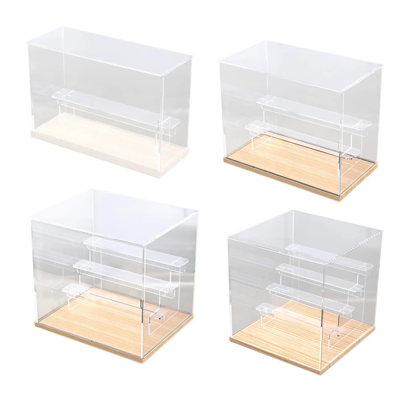 Caixa de exibição de acrílico transparente, cubo de armazenamento de bancada, vitrine para brinquedos, bonecas, estátua, lembranças, proteção, armazenamento e organização