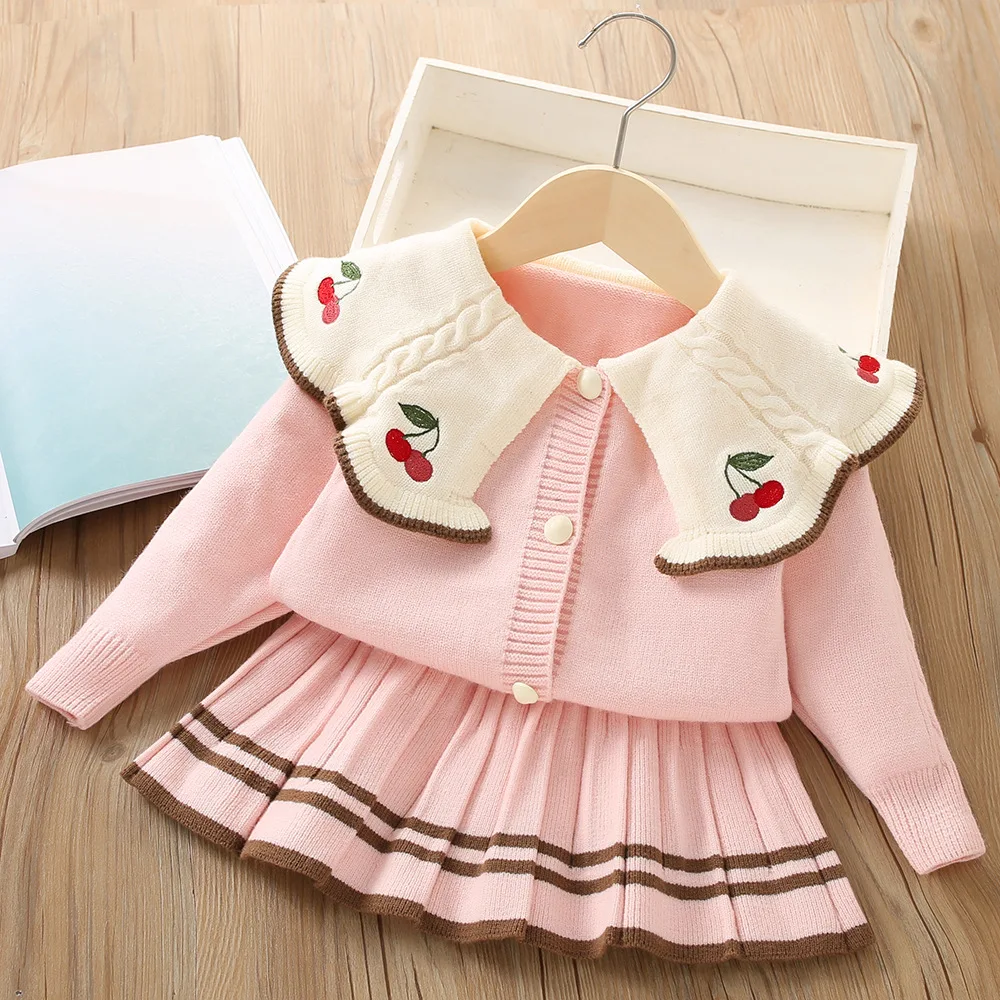 

Knitted Suit Autumn Children Suits Kids Girls Casual 2 Pieces Sets Knitting Sweater+Skirt Baby Autumn Girls Baby JK Clothes Sets