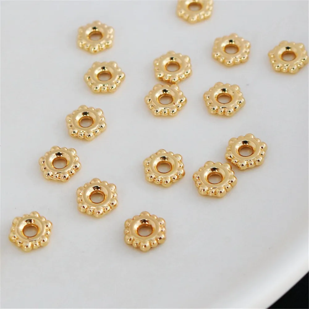 14K Gold Color Flower Patch, Hexagonal Large Hole Patch, Bracelet and Necklace, DIY Jewelry Accessories, 4mm Spacer, 6mm, 8mm