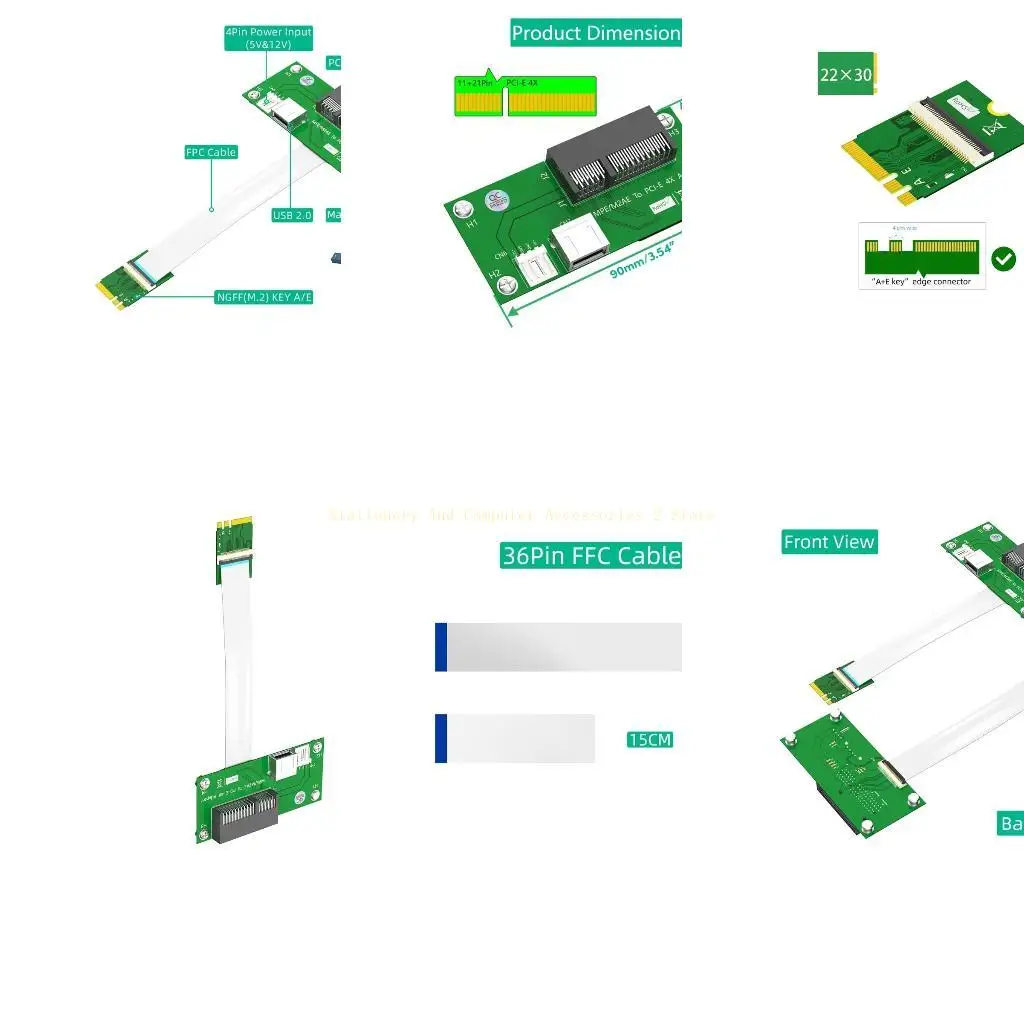 

PCIExpress Adapter Cable, NGFF M.2 Key A/E to PCIE 4X Extender NGFF M.2 to PCIE Extension Cable