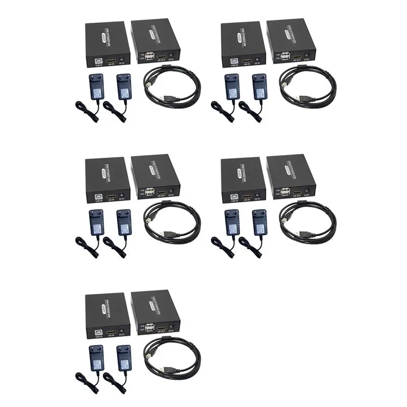 AA84 5Pcs 60M -Compatible KVM Extender -Compatible USB KVM Ethernet Extender Transmitter Receiver EU Plug