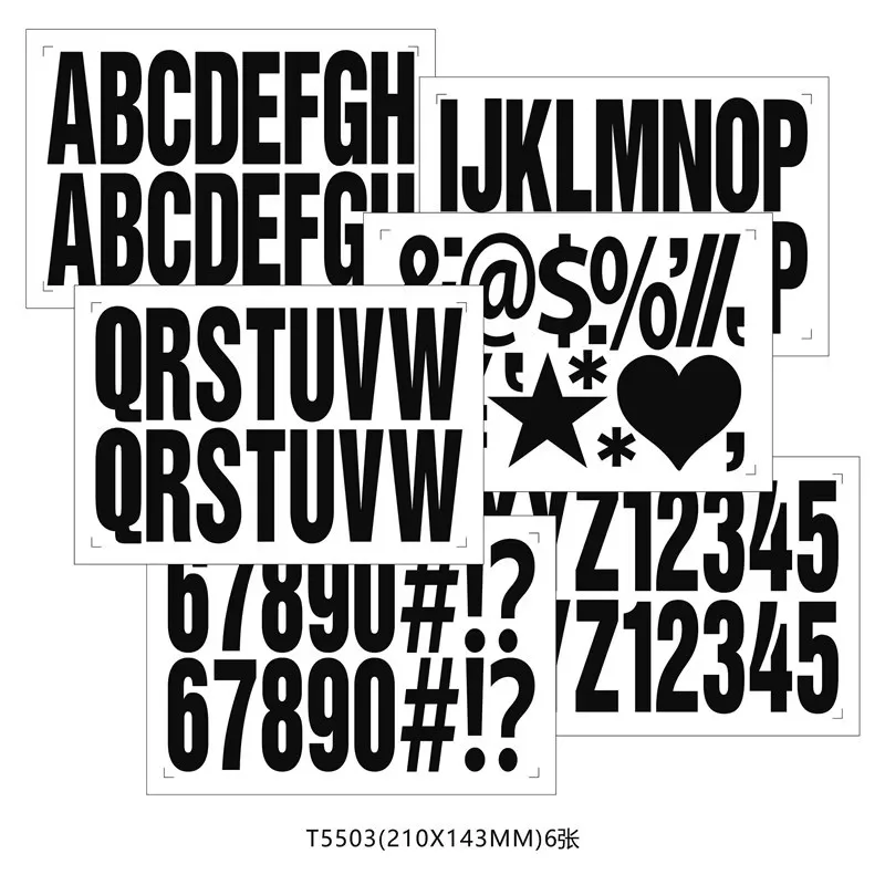 6 Sheets Gradient Alphanumeric Stickers, Letter Number Decal Set for DIY Journal, Scrapbook & Stationery Gift Decoration
