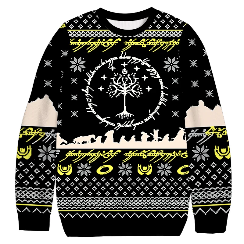 سيد الخواتم: القبيح عيد ميلاد سعيد الكرتون الرجال والنساء طويلة الأكمام تي شيرت هدايا عيد الميلاد القبيح عيد الميلاد القمم