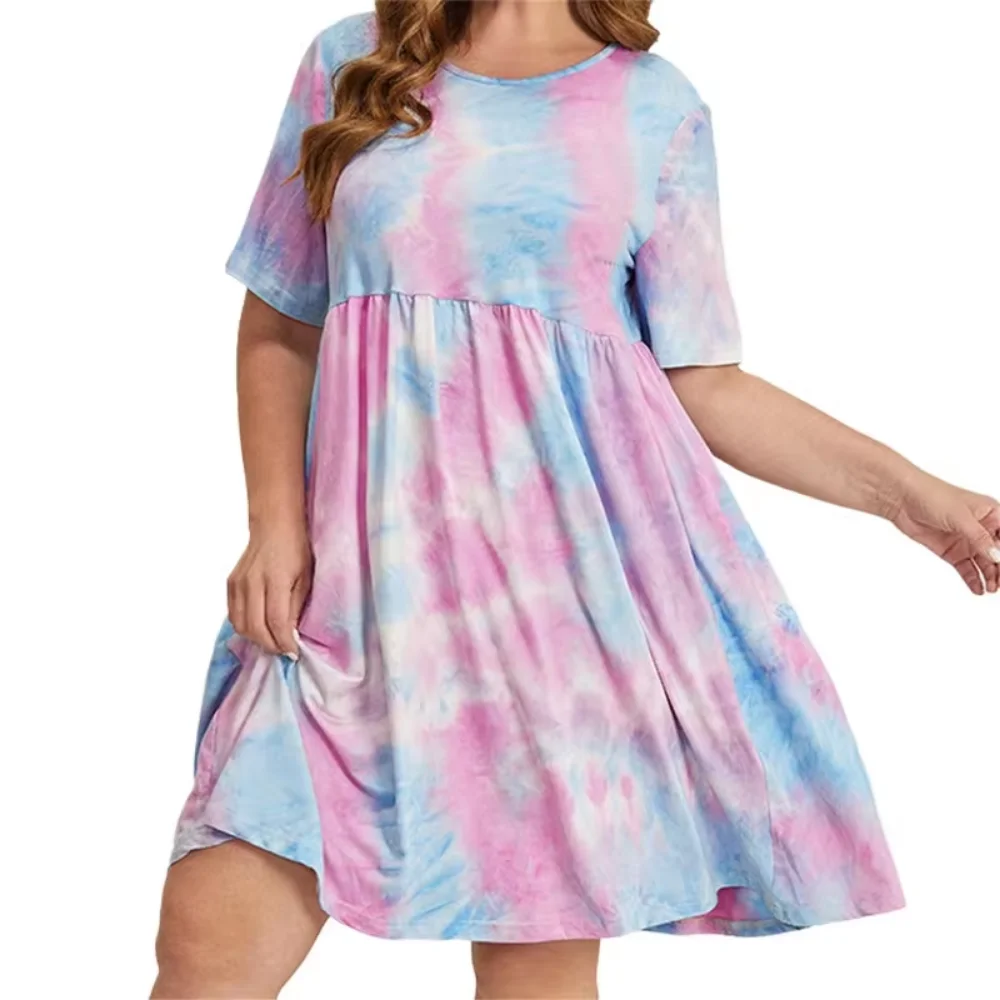 Vestido solto de malha manga curta feminino, garotas gordinhas, moda casual, plus size, verão, novo, 2024