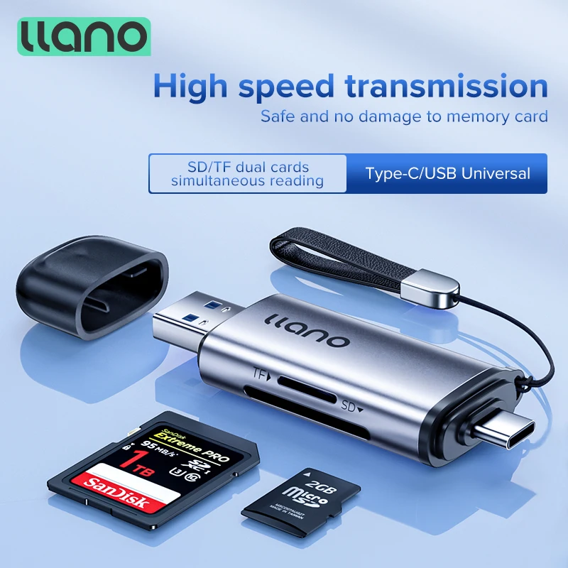 LLANO Card Reader Type-C USB 3.0 SD TF Micro SD Memory Card, Compatible with PC/Phone /Tablet