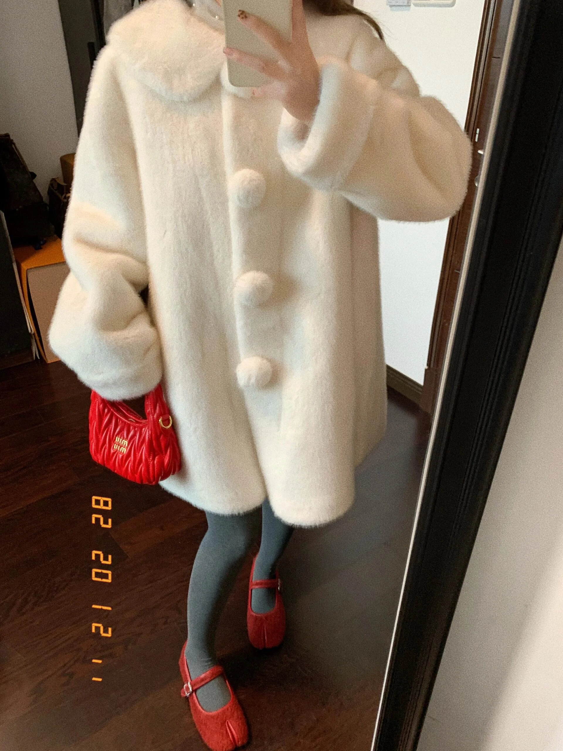 Casaco de pele de comprimento médio feminino ecológico inverno quente adorável pl visão artificial outerwear coreano sle commute