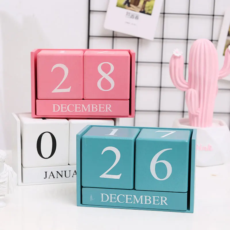 Alat peraga fotografi dekorasi rumah kantor, alat peraga fotografi kayu Nordic blok kalender abadi tanggal bulan perencana harian