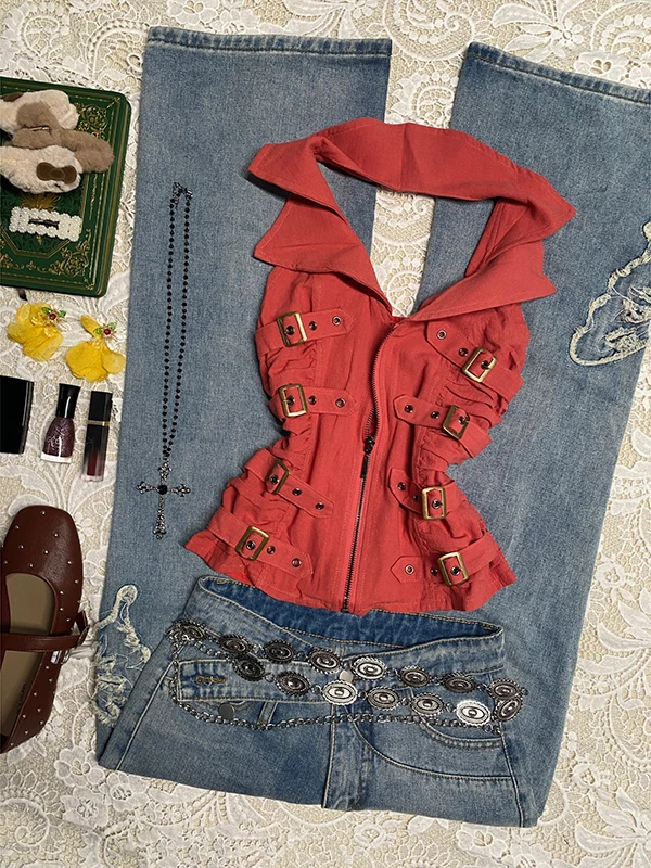 

Оригинальный красный V-Ne ter Ne ремешок женский летний винтажный уличный Sle из смеси хлопка повседневный модный маленький дизайн