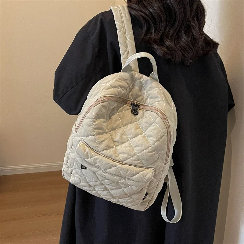 Zaini da viaggio Casual borsa A tracolla in Nylon con reticolo di diamanti da donna Sac A Dos borsa A tracolla di grande capacità borsa da scuola per studenti per il tempo libero grande