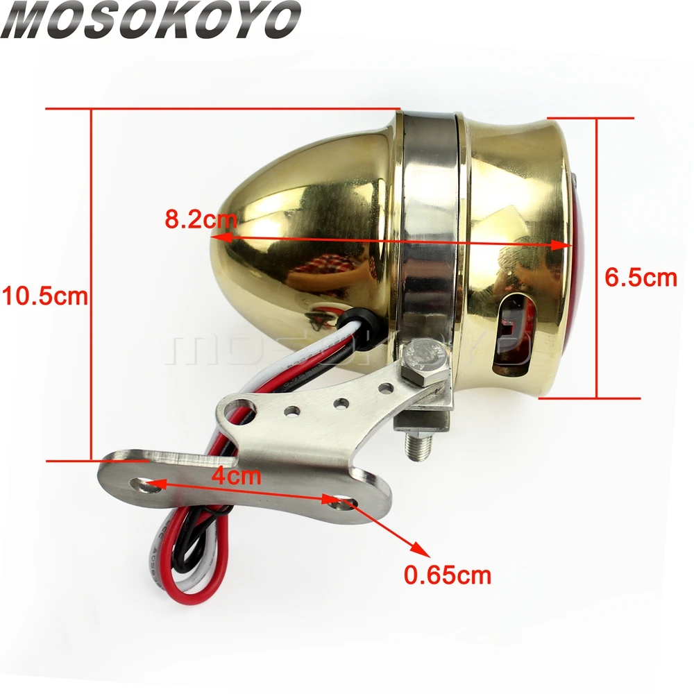 Brass Vintage Rear Light Motorcycle Brat Style Light 12V Red LED Brake Taillight For Harley Honda Bobber Chopper Cafe Racer Dyna