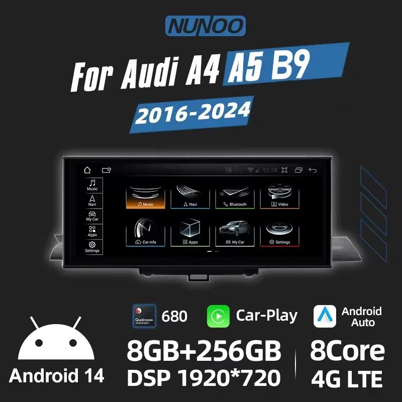 10.25 Android 14 Wireless Carplay Multimedia Stereo For Audi A4 A5 B9 2016-2023 IPS WIFI 4G BT Touch Screen GPS Navi Receiver