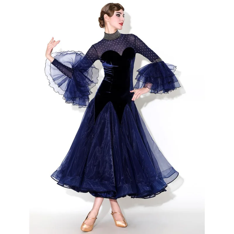 Königsblaues modernes Tanzkleid aus Samt MY919 für Ballsaal-Walzer