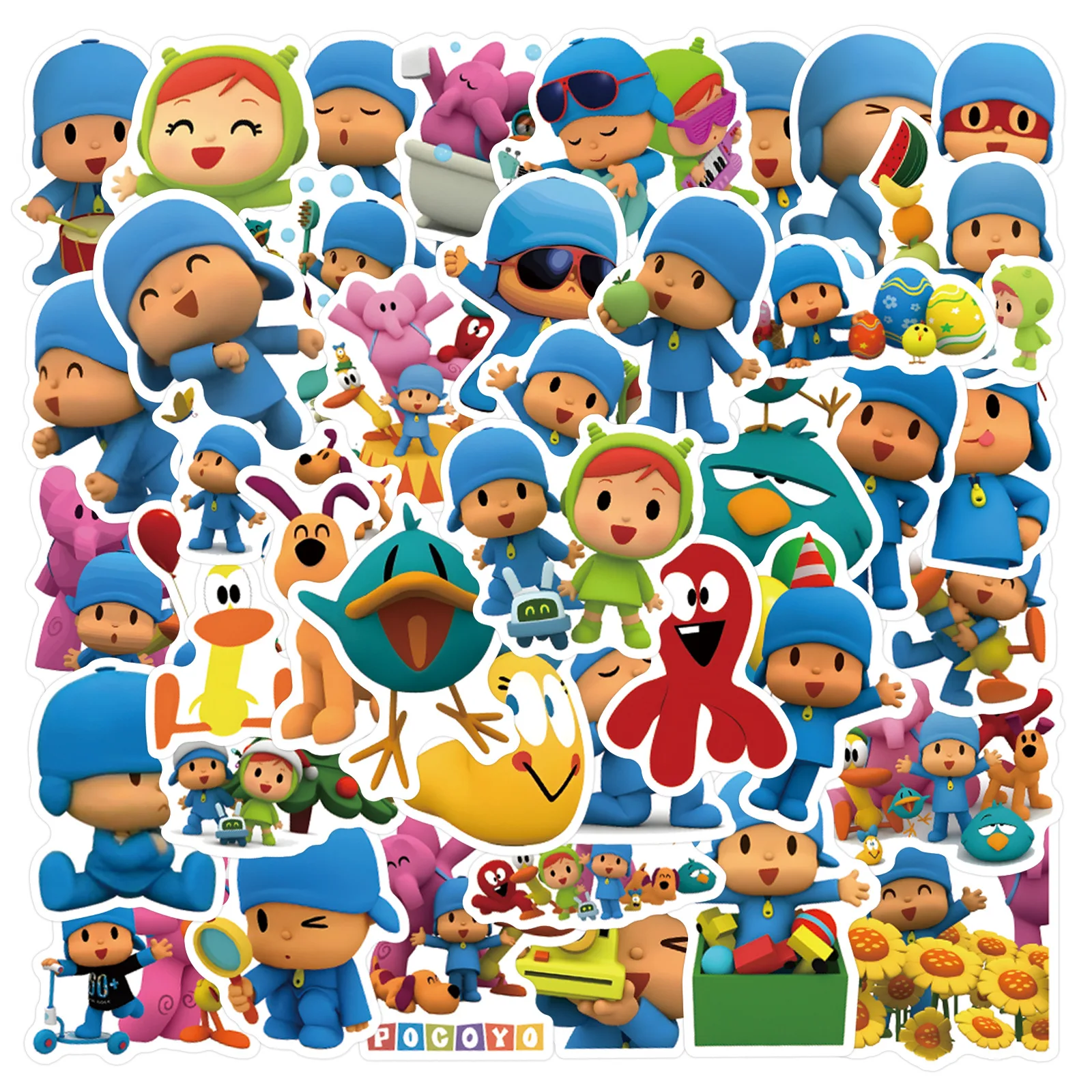 

55 шт. мультяшных наклеек Pocoyo: водонепроницаемые виниловые стикеры для ноутбуков, бутылок для воды, скейтбордов, милые канцелярские принадлежности для скрапбукинга