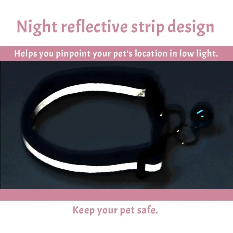 Reflective Pet Collar Cat And Dog Safety Buckle With Bell Nylon Buckle Adjustable Collar Night Safety Cartoon Pet Accessories