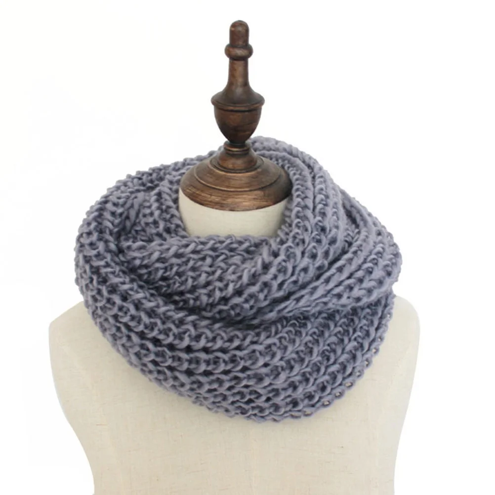 

Light Grey Knit Cowl Scarf One Piece Wool Blend Warm Winter Neckwear for Women Thick Loop Shawl Stylish Gift Winter Scarf