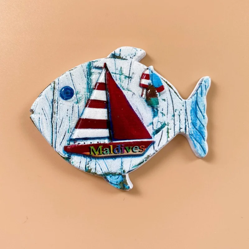 

Maldives Fish-shaped Sailboat Refrigerator Magnet Creative Travel Souvenir Cultural and Creative Home Decoration Small Gift