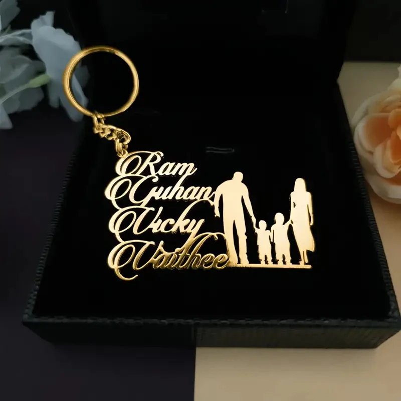 Custom Family Number Name Keychain Stainless Steel Personalized Nameplate Keyring For Man Women Birthday Christmas Gift