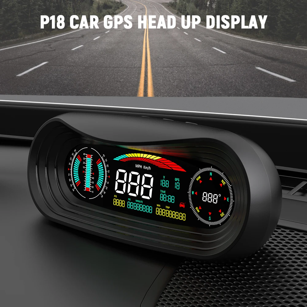 

Ancel P18 Car HUD Head Up Digital Display GPS Slope Meter Speed Alarm Fatigue Driving Reminder Clock Driving Data in Real Time