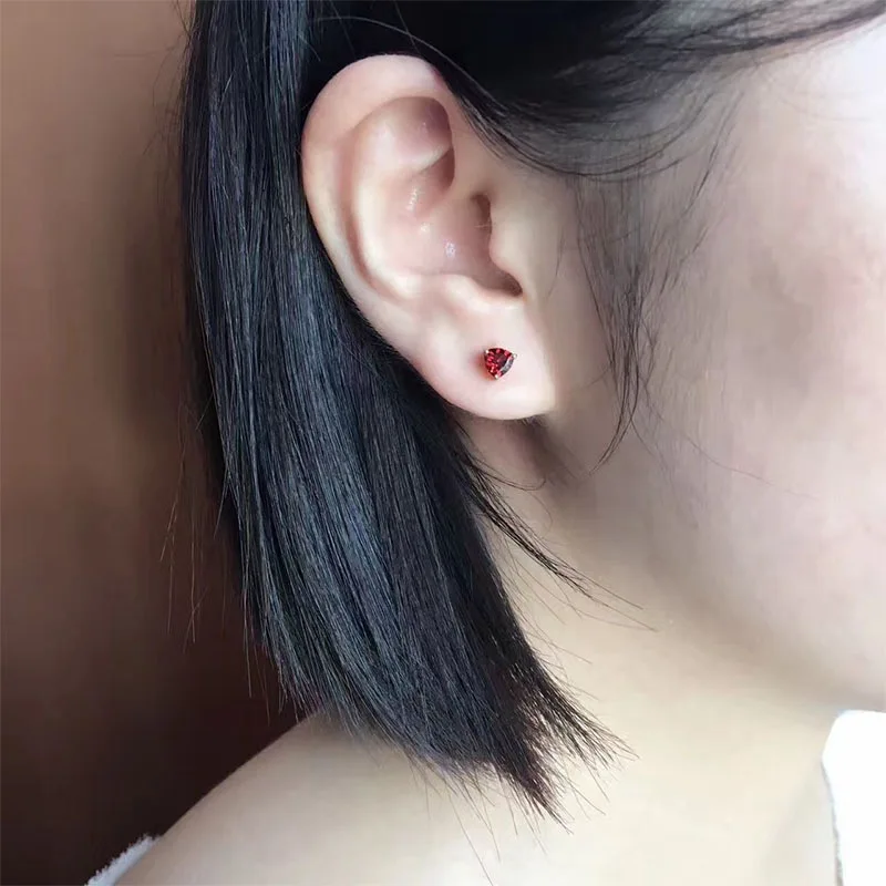 Stud Earrings 925 Sterling Silver Natural Gemstone Garnet Simple Cute Design Women with Certificate