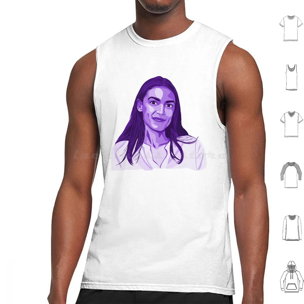 Alexandria-Retrato verde Camisetas sin mangas Estampado Algodón Feminismo Feminista Kamala Aoc Alexandria Herstory Progressive Progress