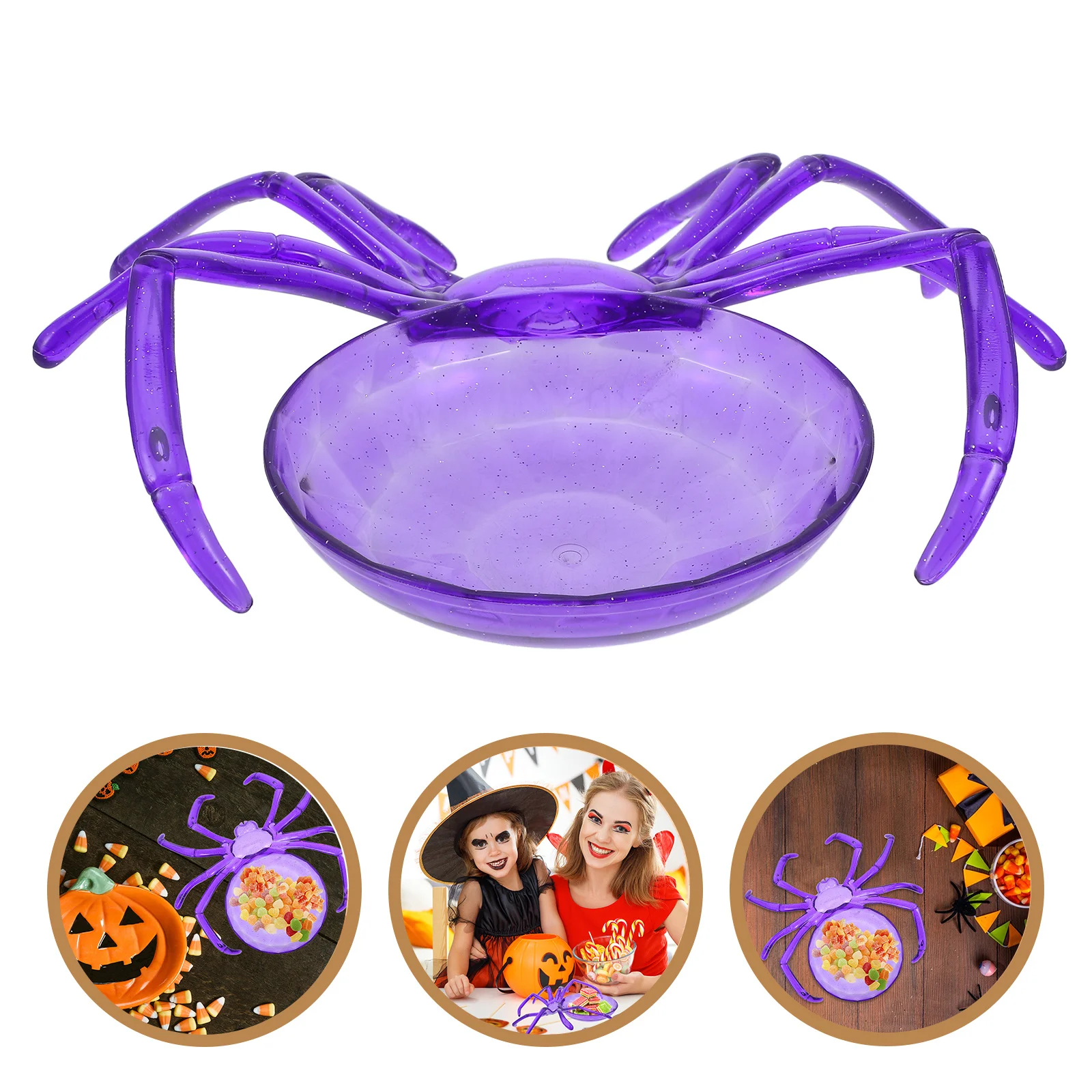 

ABS Reusable Halloween Spider Shape Food Serving Tray Bread Dessert Fruit Snack Display Tray Reusable Food Plate