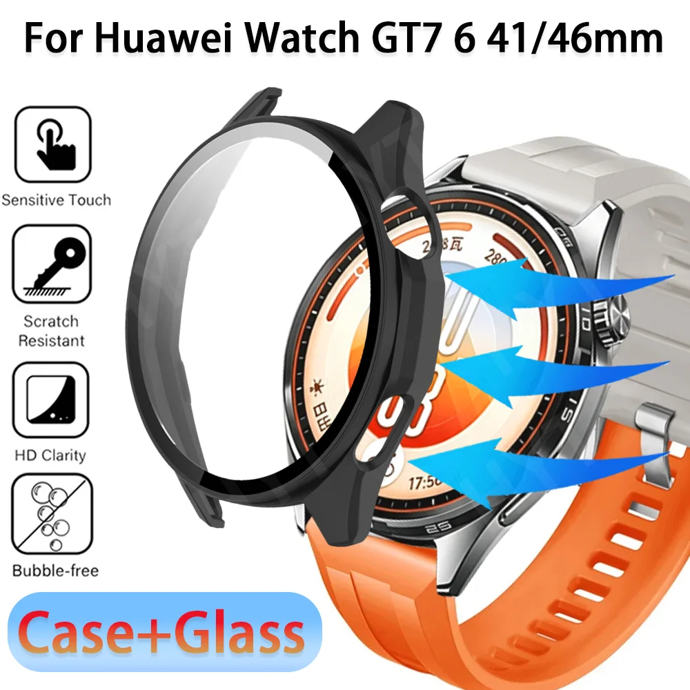 PC-Gehäuse + HD-Hartglasfolie für Huawei Watch GT7 46mm 41mm GT6 Pro GT 6 46mm 360° Vollschutz-Hülle Huawei Watch GT6 41mm