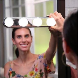 4 Bulb  Led Makeup Mirror Light Suction Cup Installation Dressing Table Vanity Light Bathroom Wall Lamp Battery Powered