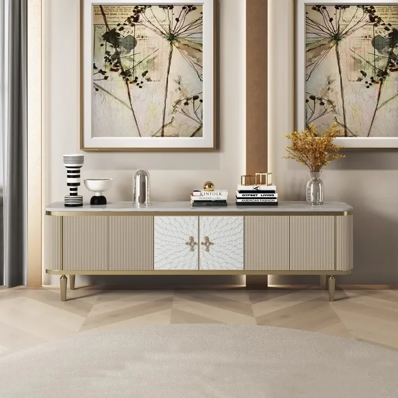 American light luxury marble TV cabinet coffee table combination living room solid wood shell floor cabinet