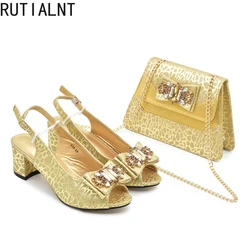 Gold Shoe and Bag Set for Party in Women Italian Shoe and Bag 2024 High Quality Elegant Heeled Shoes for Women African Pumps