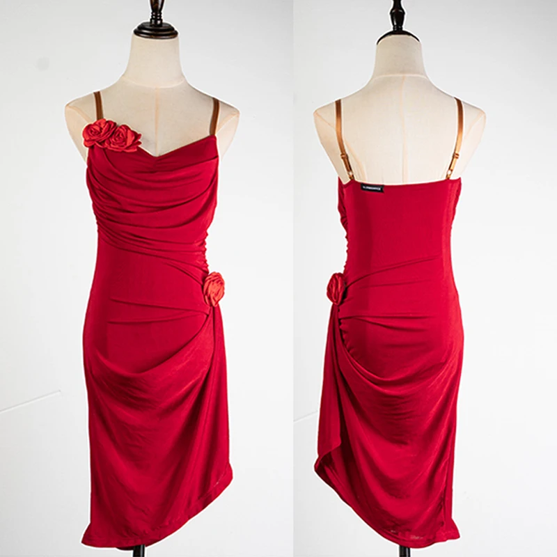 

2025 Latin Dance Dress Women's Tango Rumba Dance Lady Sling Dresses Adult Samba Performance Wear Stage Training Costume XH2527