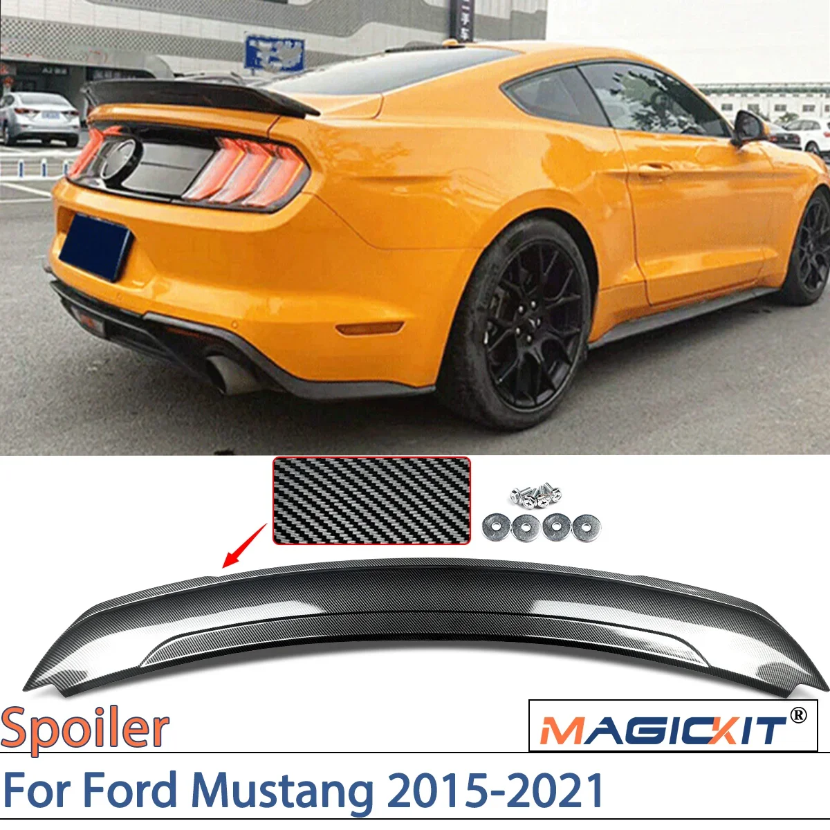 

MAGICKIT GT350 Style Rear Trunk Spoiler Wing For Ford Mustang 2015-2021 Carbon Fiber Look ABS car accessories GT Style