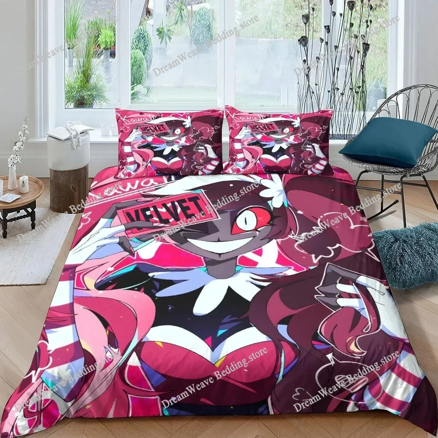 Hazbined Hotel Duvet Cover Set Cartoon Charlie Vaggie Alastor AD Quilt Cover Pillowcase Set Bedding Set Full Queen King Size