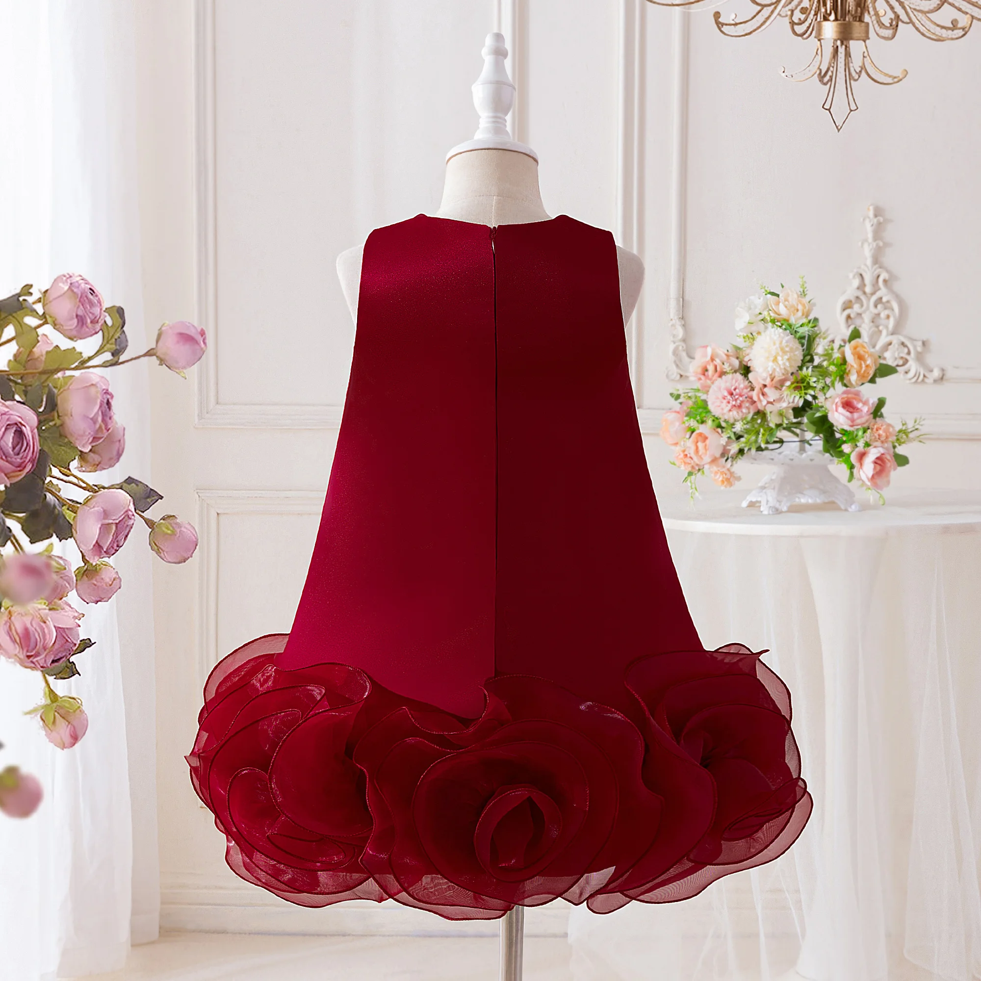 Elegant Big Flower Bridesmaids Party Girls Dress Formal Wedding Baptism Birthday Princess Dresses Girl Evening Prom Gown Vestido