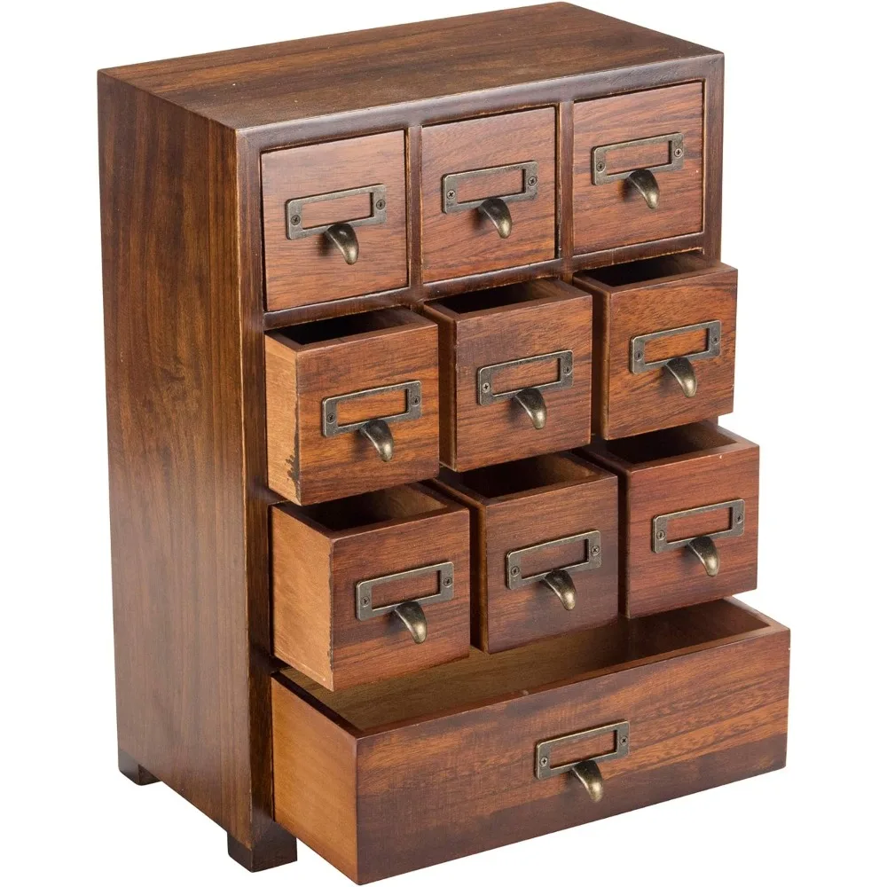 Card Catalog Traditional Solid Wood Small Chinese Medicine Small Curio Cabinet l Vintage Retro Look Tea Storage Organizer