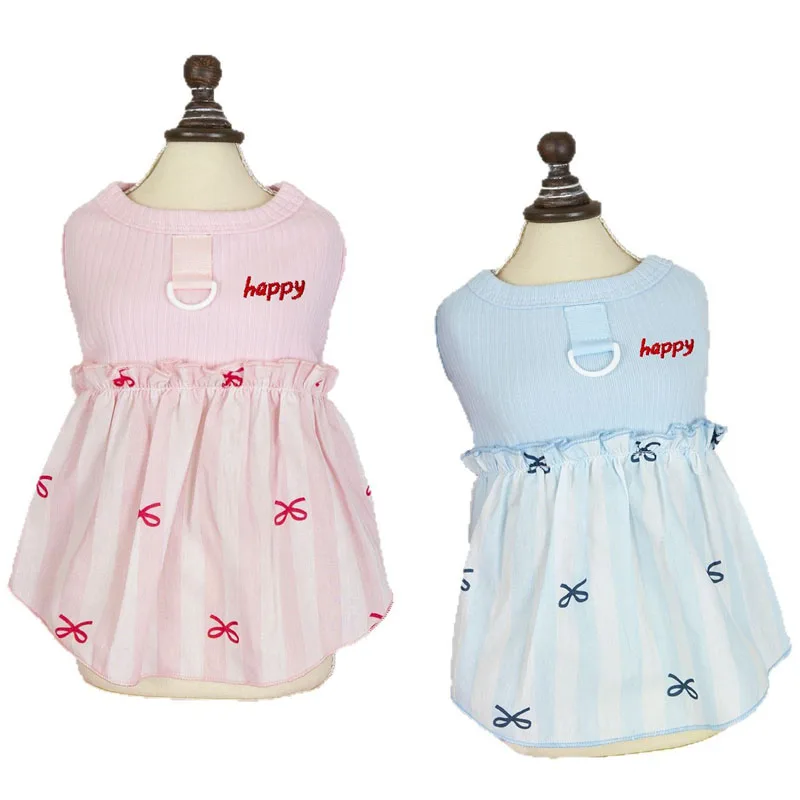 

Dog Clothes Pink Blue Bow Print Female T-Shirt Dress Puppy Summer Clothes For Small Dogs Dachshund Poodle Dog Costume Dresses XL