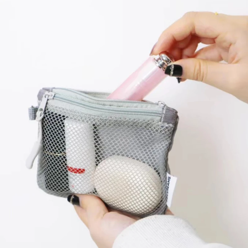 

Простая портативная дорожная сумка для хранения косметики, двухслойная сетчатая сумка на молнии, легкая сумка для хранения мелочей, многоцелевой квадратный кошелек для монет