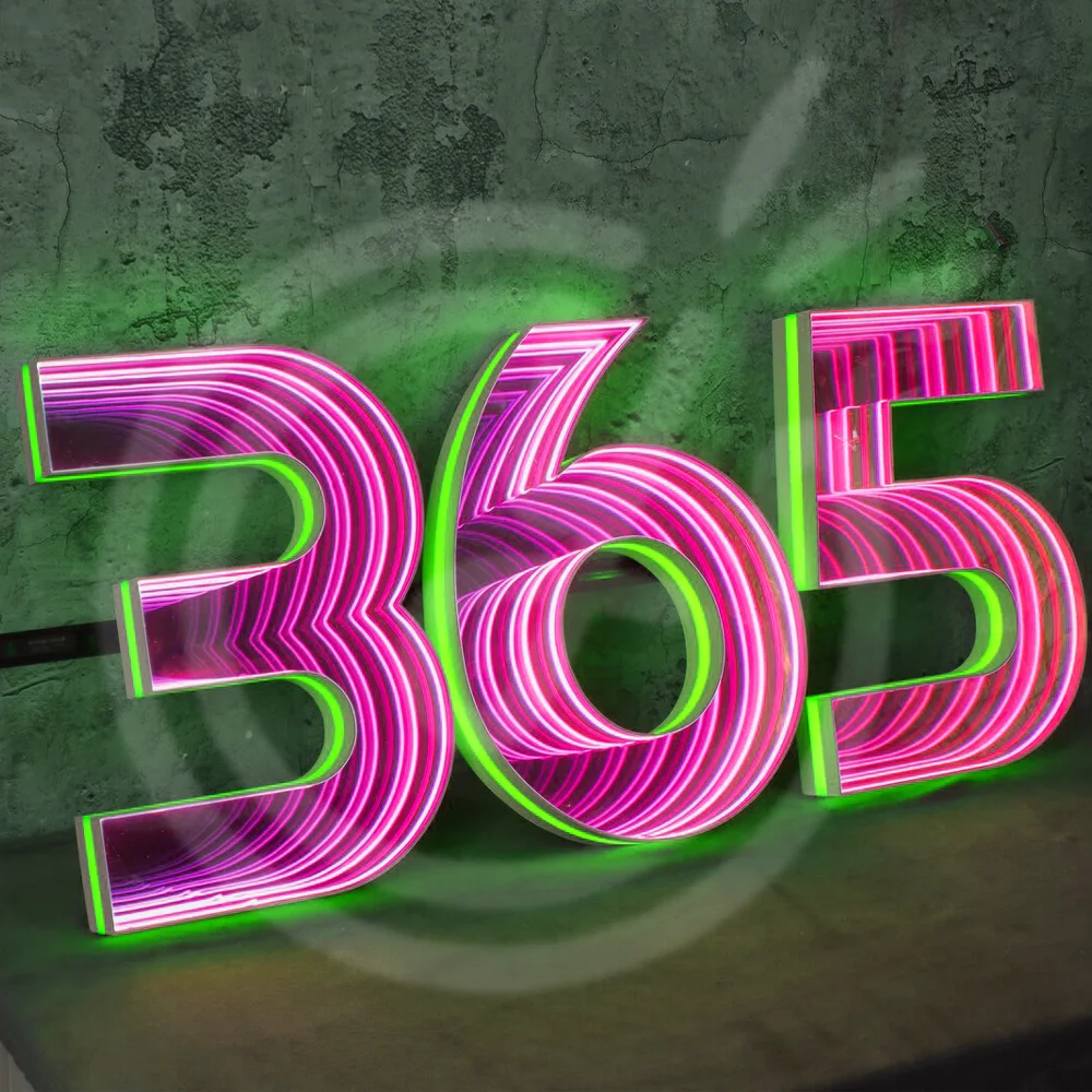 Personalizowane litery kanałowe z lustrem nieskończoności LED 3D na zamówienie, dekoracja ścienna z lustrem do baru, salonu, do użytku wewnątrz i na zewnątrz.