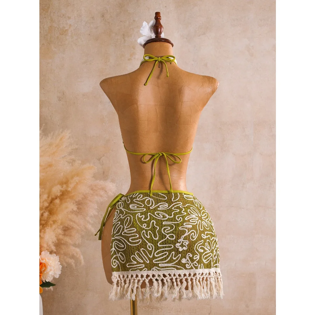 Sexy Bikini mit Rock, Neckholder-Bikini, Damen-Badeanzug, dreiteiliges Bikini-Set, Badebekleidung, Badeanzug, Schwimmbekleidung V8499 – Detail 10